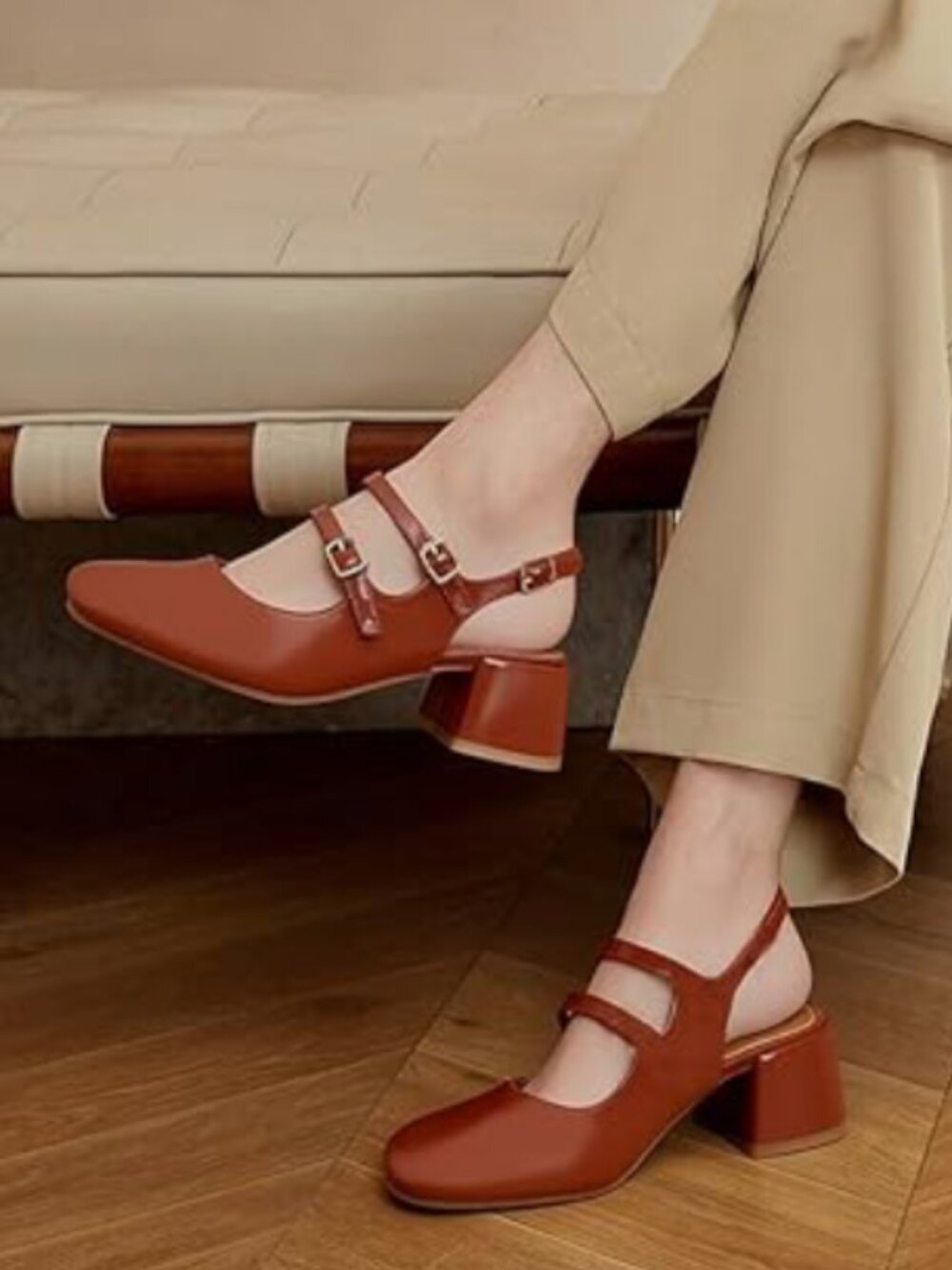 Newbella Brown Patent Mary Jane Slingback | Double Strap | Square Toe | 8.5 NIB - Picture 2 of 11